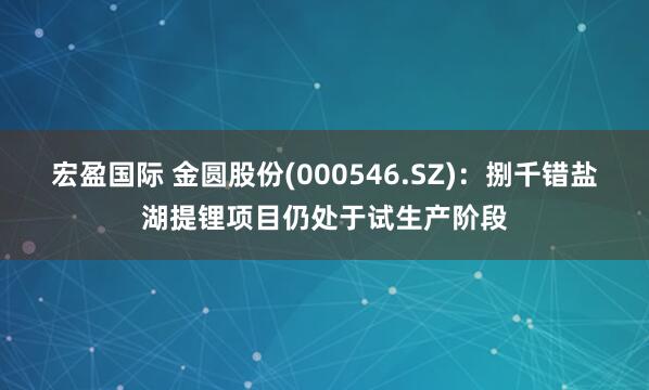 宏盈国际 金圆股份(000546.SZ)：捌千错盐湖提锂项目仍处于试生产阶段