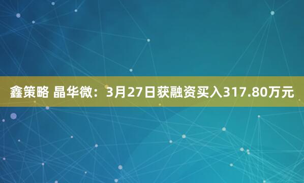 鑫策略 晶华微：3月27日获融资买入317.80万元